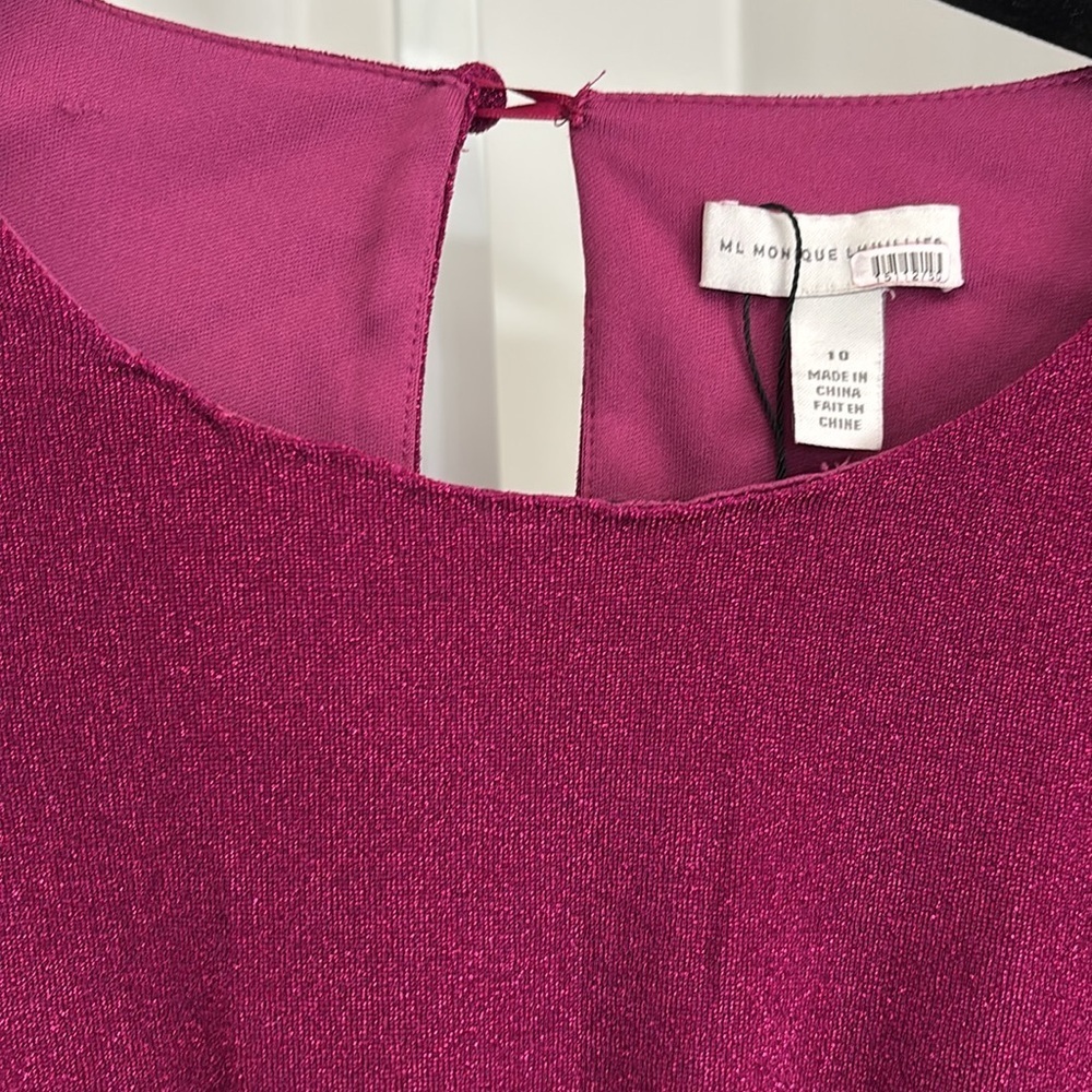 ML by Monique Lhuillier Elegant Purple Metallic Knit Long Sleeve Dress Size 10 - Picture 10 of 11